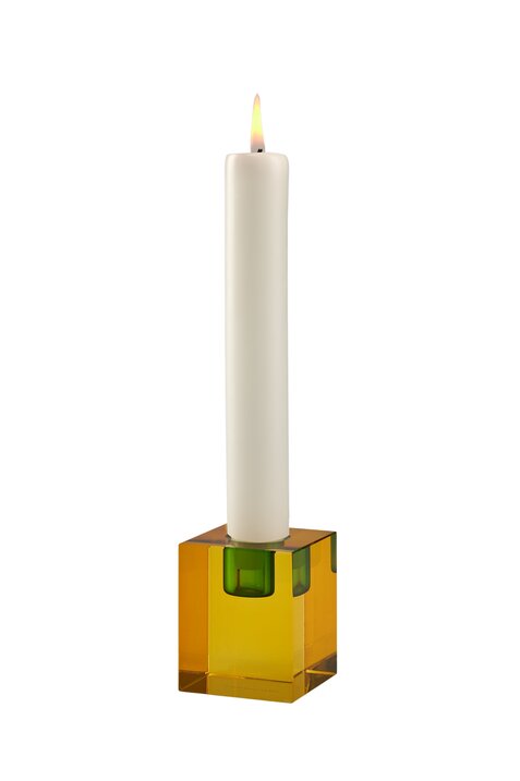 Dioptrics, crystal candle holder, h6cm, block shape, yellow/green, sprayed