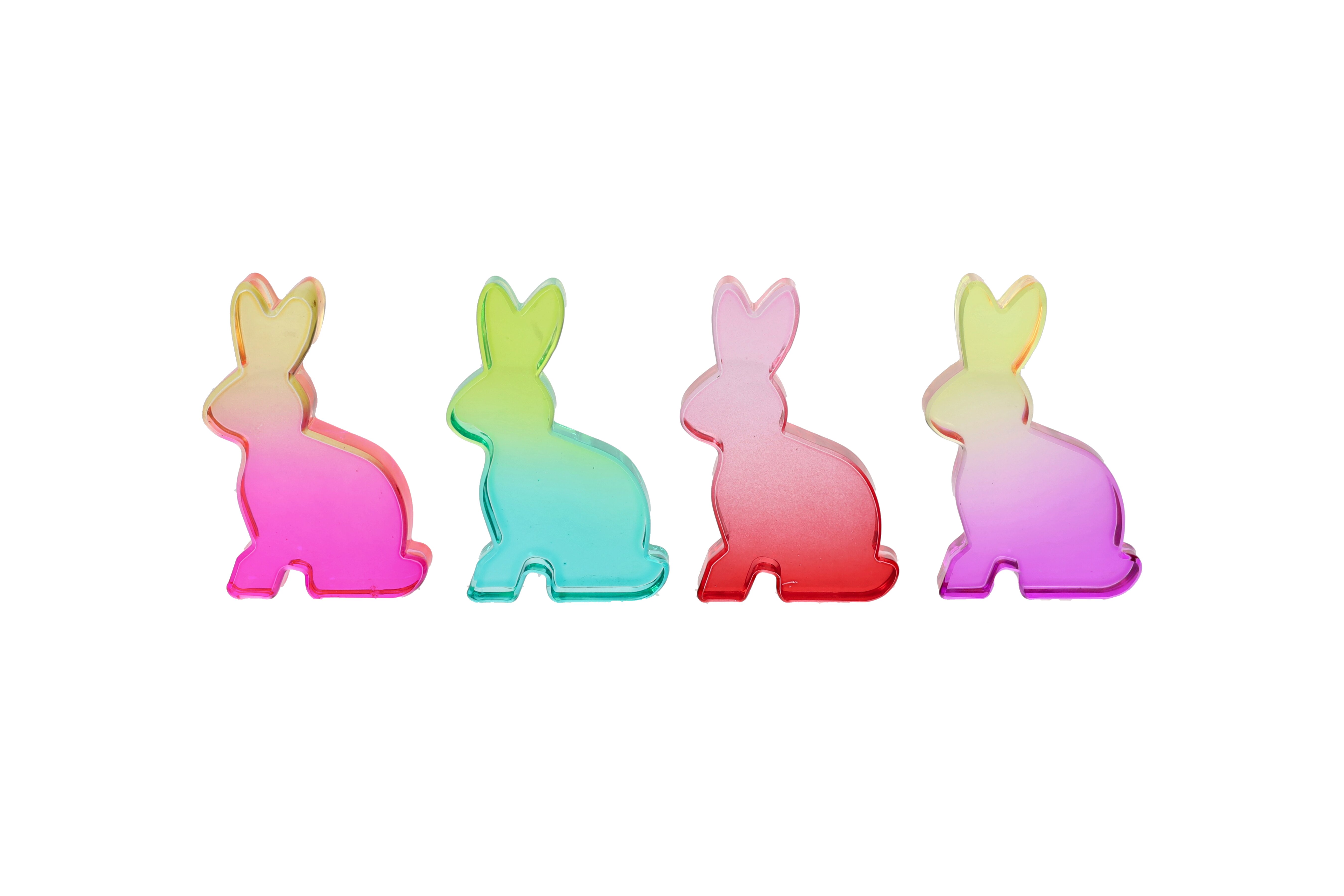 Honey Bunny, bunny, flat, assorted of 4pcs., neon pink/neon yellow/ neon green/ neon orange, sprayed