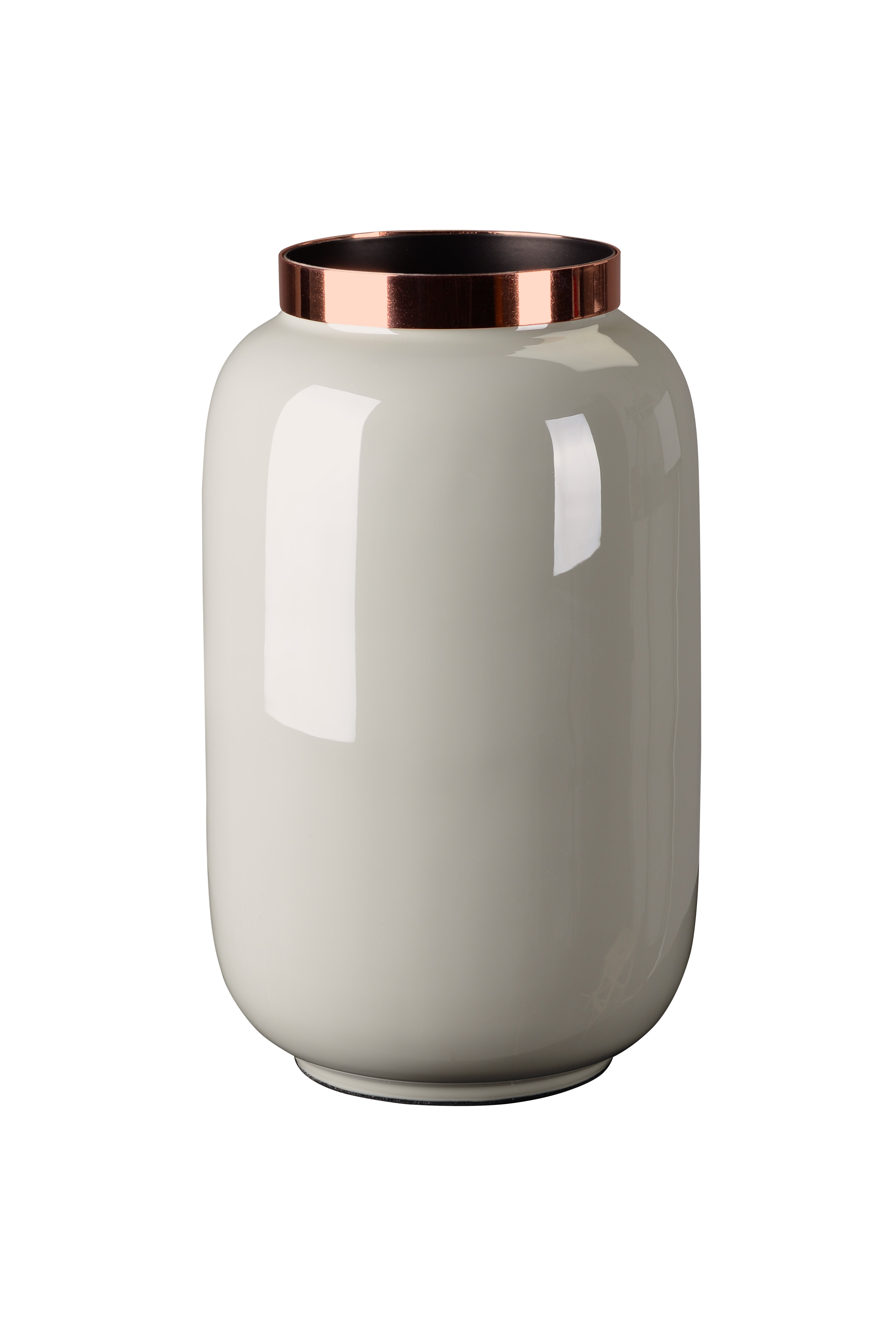 Saigon, Vase mit Metallring, S(H23cm), hellgrau/kupfer