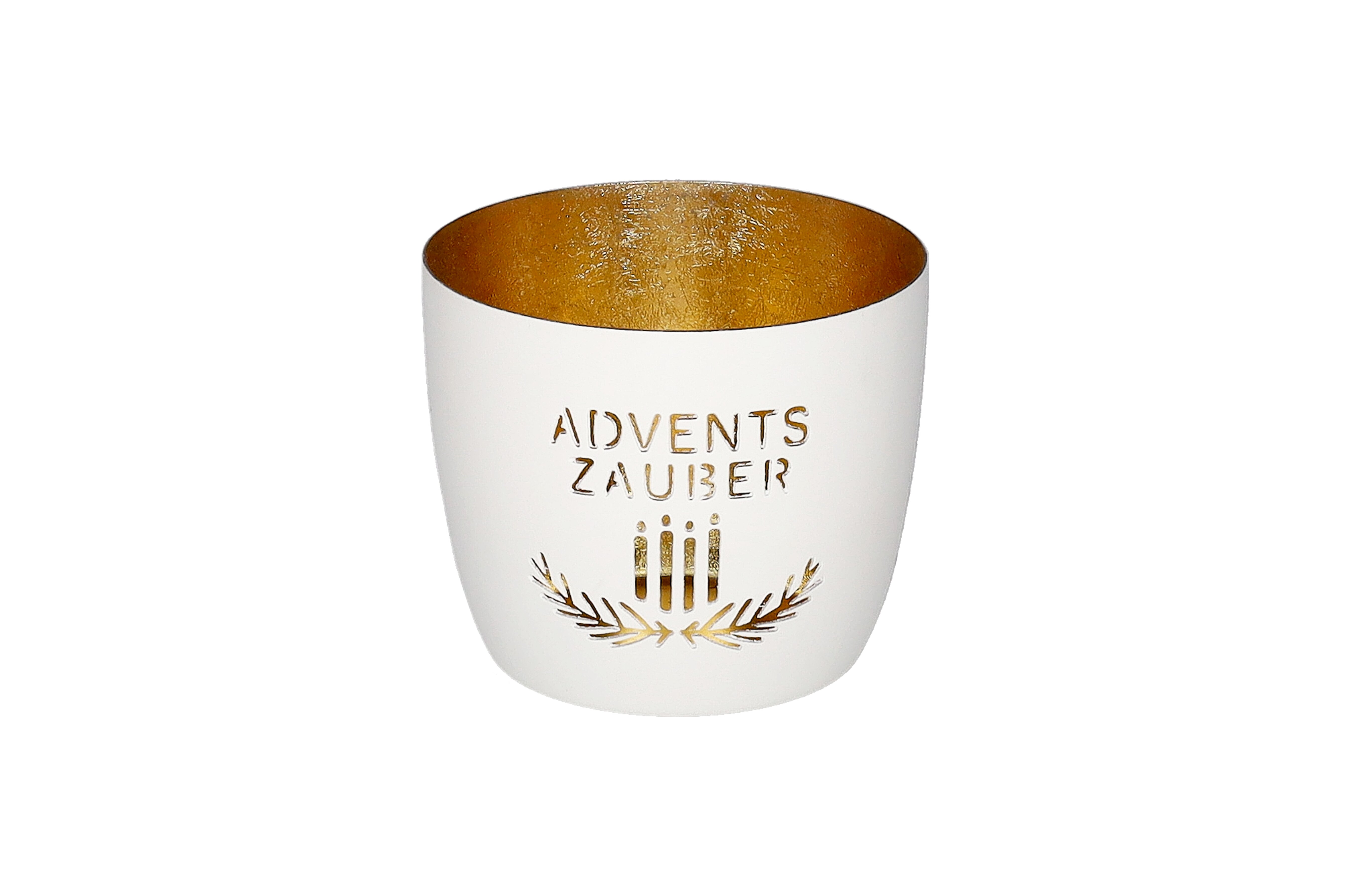 Madras, Windlicht, M, Motiv: Adventszauber, weiß/gold